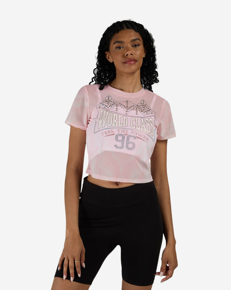 Smoke Rise Rhinestone Mesh Tee RKT26S403SN-BABYPINK Pink 1