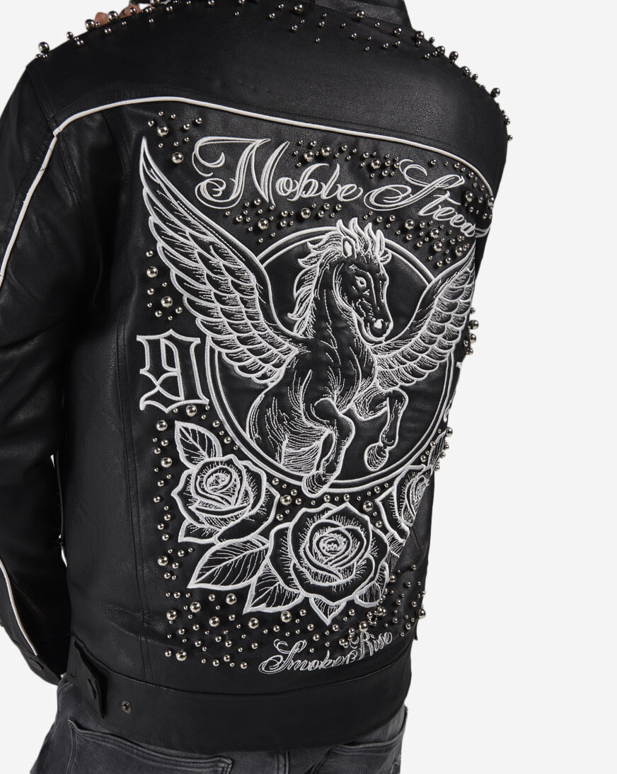 Shop Smoke Rise Noble Steed PU Trucker Jacket WJ26S488SNZ-BLK