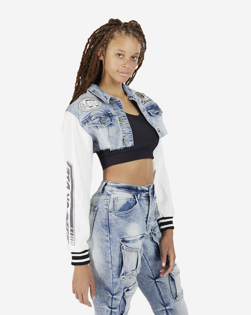 Shop Smoke Rise Cropped Racing Denim Jacket AJ23510SN-LOW blue | SNIPES USA