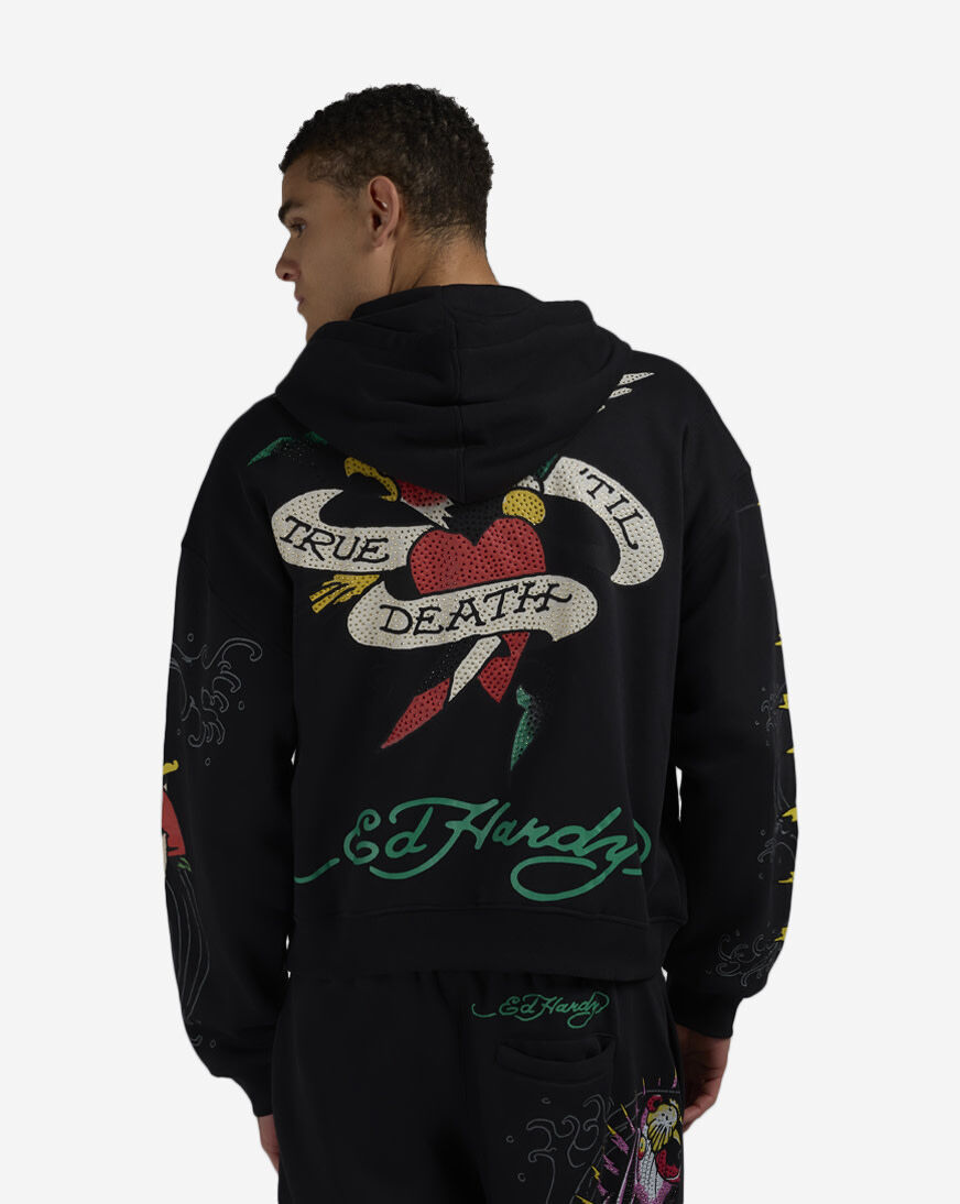 Shop Ed Hardy Panther Rose Full Zip Fleece Hoodie EHM1303-13RS-BLK
