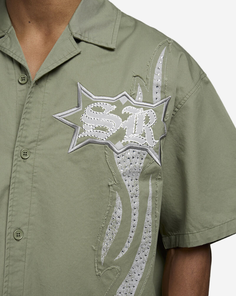 Smoke Rise Oversized Cropped Eagle Print Woven Top WH25292SN-BER Green 3