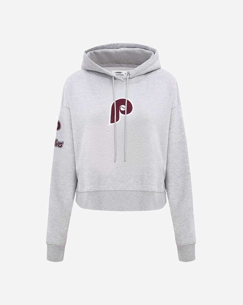 PRO STANDARD Philadelphia Phillies Classic Fleece Cropped Pull Over Hoodie  LPHC34590-HGR Grey 1