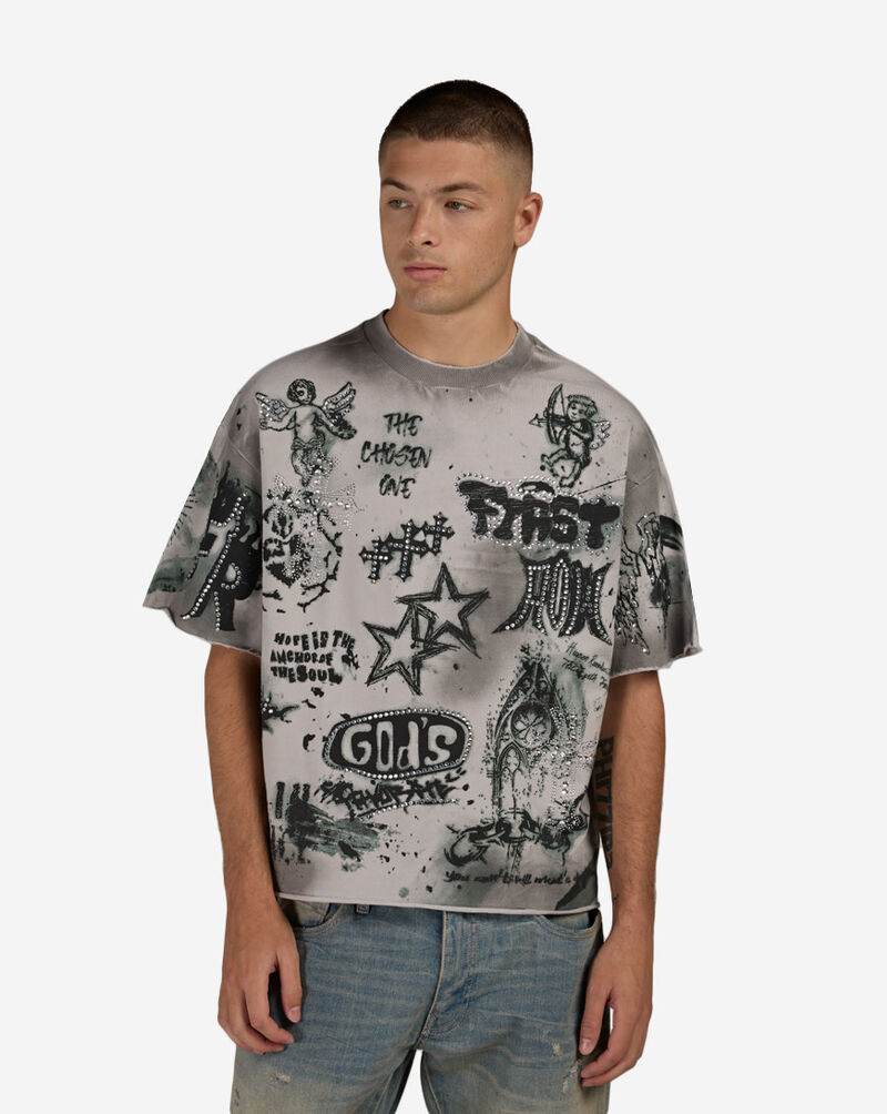 First Row Divine Chaos Cropped Terry Tee FRM3072S-GRY Grey 1