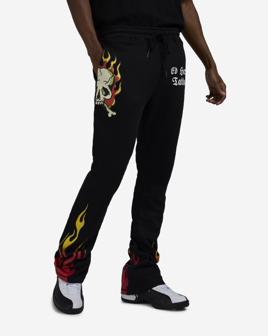 Shop Ed Hardy Skull Flames Fleece Pants EHM80067RS-BLK black