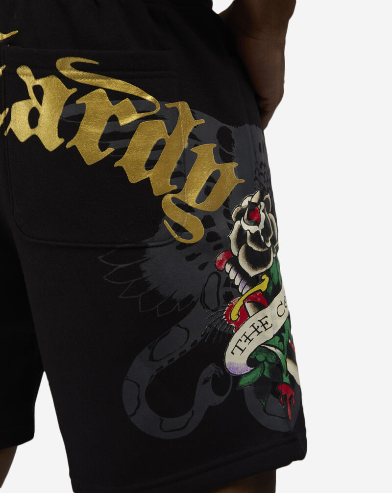 Ed Hardy Dagger Rose Fleece Shorts EHM8100-19A-BLK Black 3