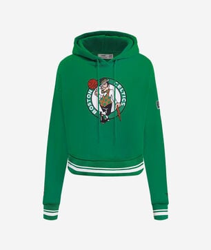 Boston Celtics Retro Classic Rib Cropped Fleece Pull Over Hoodie
