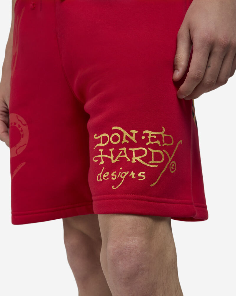 Ed Hardy Panther Jaguar Fleece Shorts EHM8100-18-RED Red 3