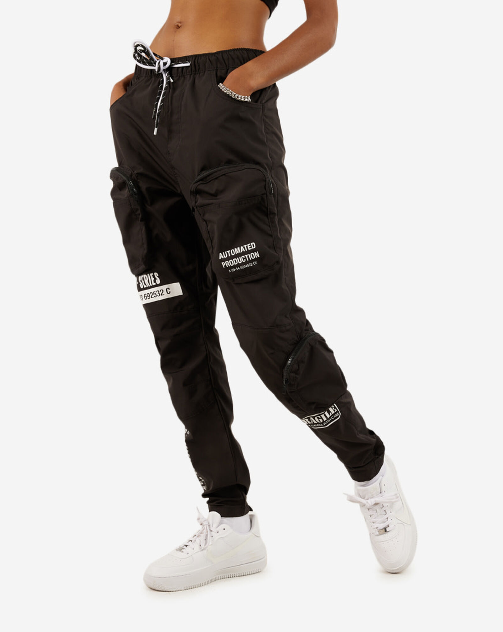 Shop Smoke Rise Graphic Printed Nylon Cargo Pants EP22282BLA black