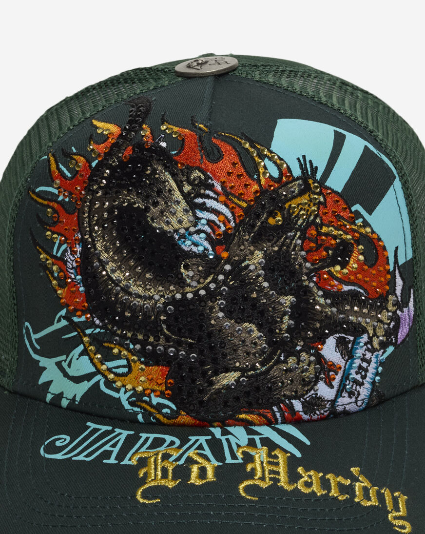 帽子 Ed Hardy Shop Ed Hardy Fire Panther Trucker Hat EHH0001-76RS green | SNIPES USA