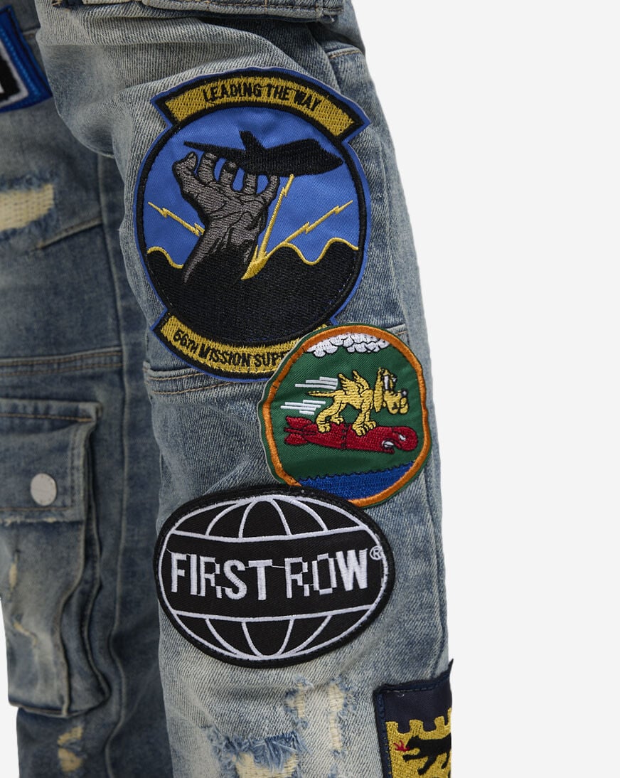 ★RONRON★ PATCH ROLL UP DENIM PANTS BLUE CHECK PATCH ROLL UP DENIM PANTS LIGHT BLUE CHECK - RONRON 론론