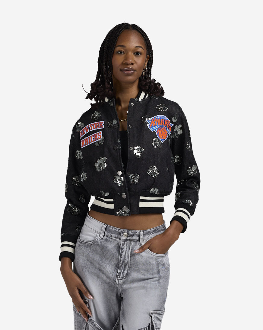Shop PRO STANDARD New York Knicks Denim Sequin Bomber BNKU516844