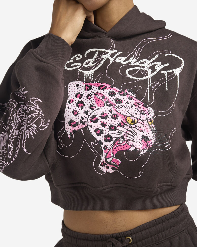 Ed Hardy Rhinestone Leopard Pullover Fleece Hoodie EHW1810-2RS Black 3