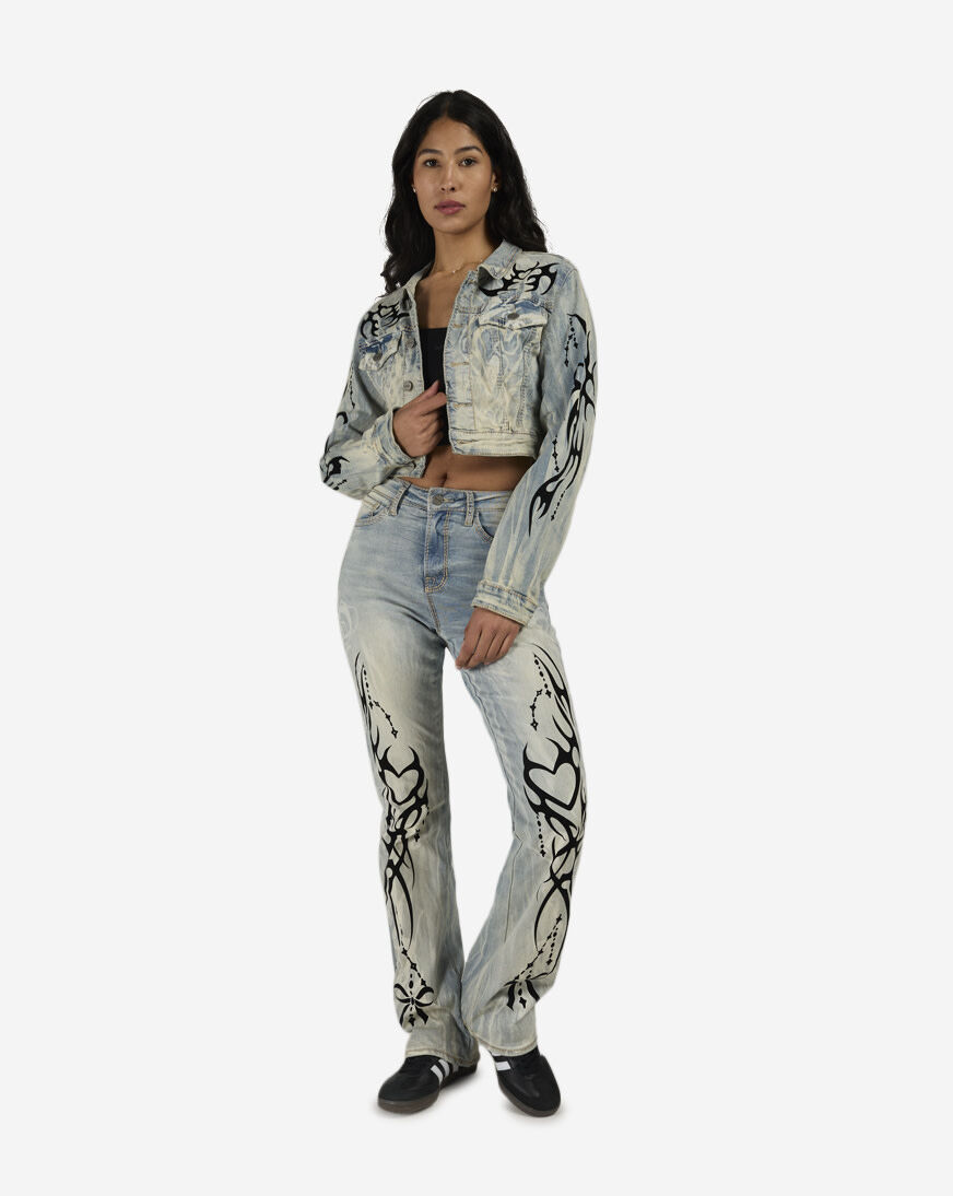 Shop Smoke Rise Flocked Thorn Heart Denim Jacket RJJ26S401SN