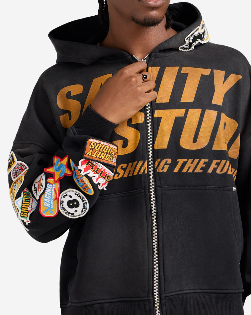 Decibel Patch Work Fleece Hoodie  DECKT127-BLK Black 3