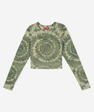 Printed Long Sleeve Mesh Top