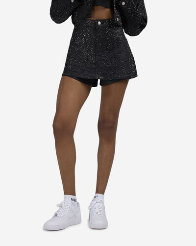 Rhinestone Coated Denim Skirt 
