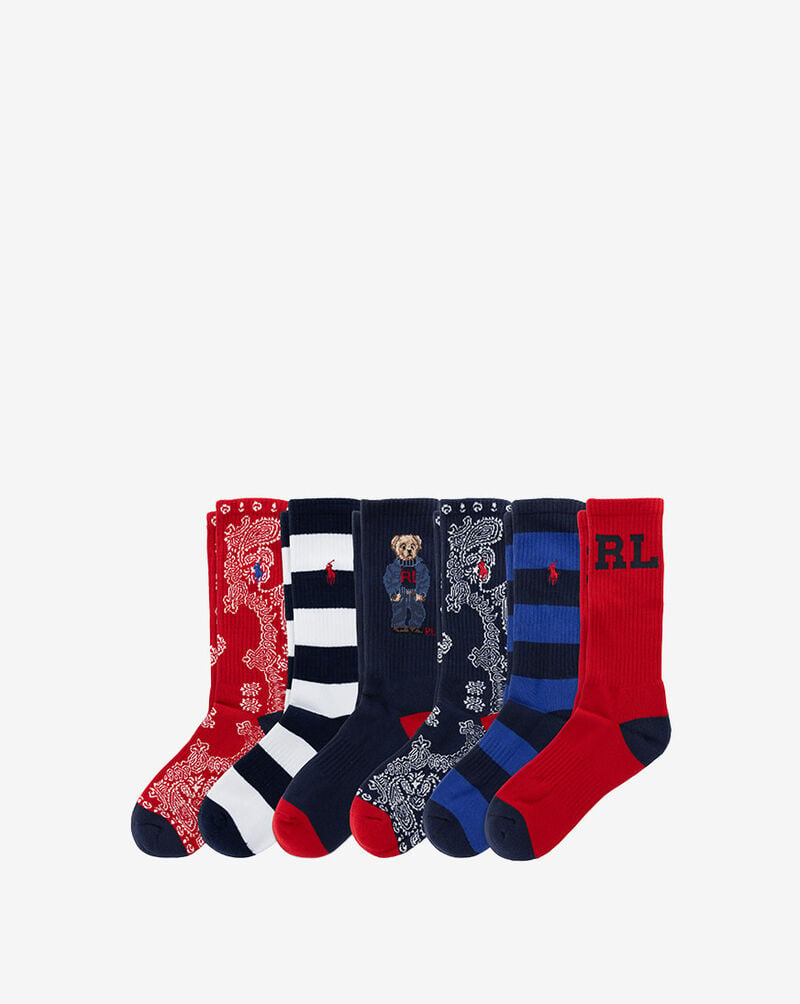 Polo Ralph Lauren Denim Bear 6Pk Crew Socks (L) 821667PK3-401 Multi 1