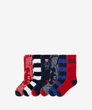 Denim Bear 6Pk Crew Socks (L)