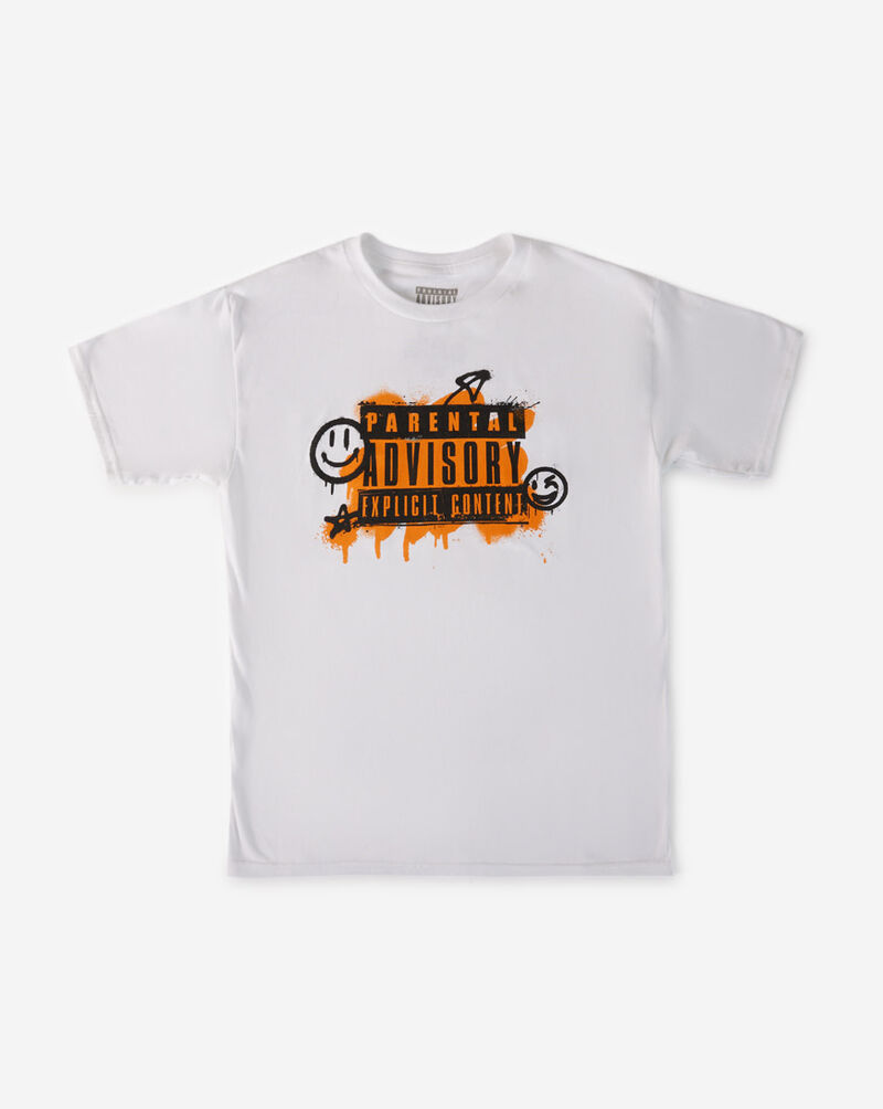 Graphic Tees Grade School Smiley Parental Advisory Tee PAE1082YB White 1