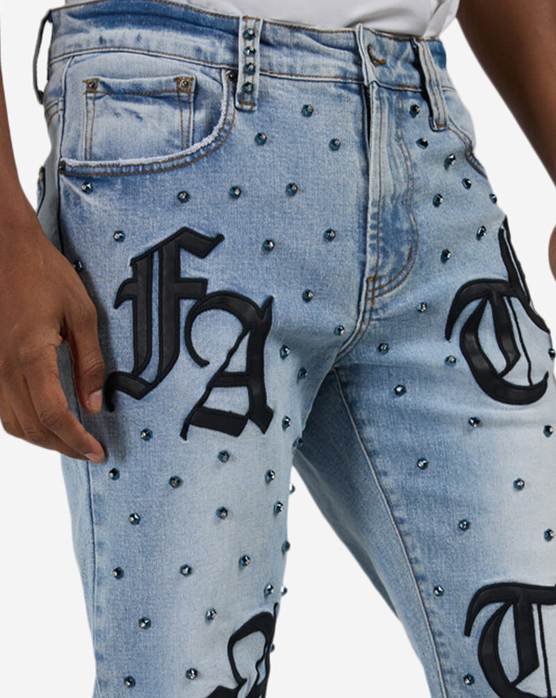 Decibel Fate PU Embellished Jeans SSWB005-BLU Blue 3