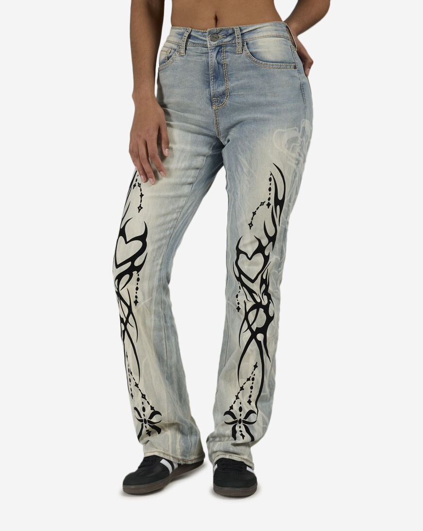 Shop Smoke Rise Flocked Thorn Heart Denim Jeans RJP26S401SN