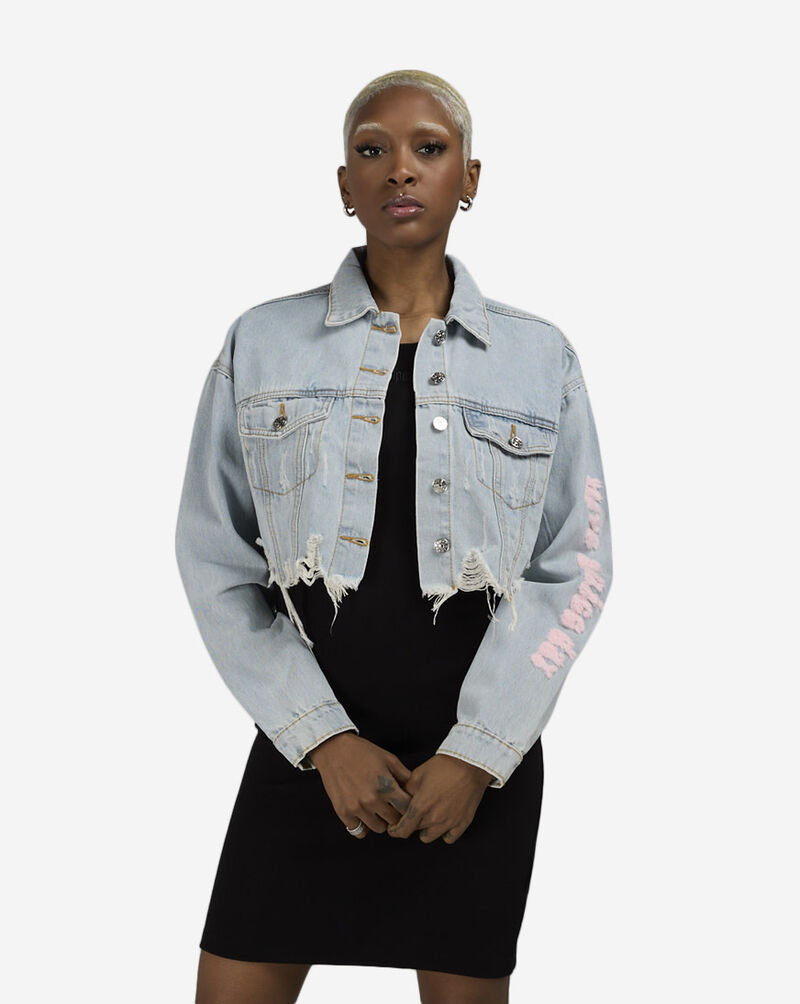 Trio Urban Smiley Face Bolt Pink Denim Jacket 200027-DNBLU Blue 1