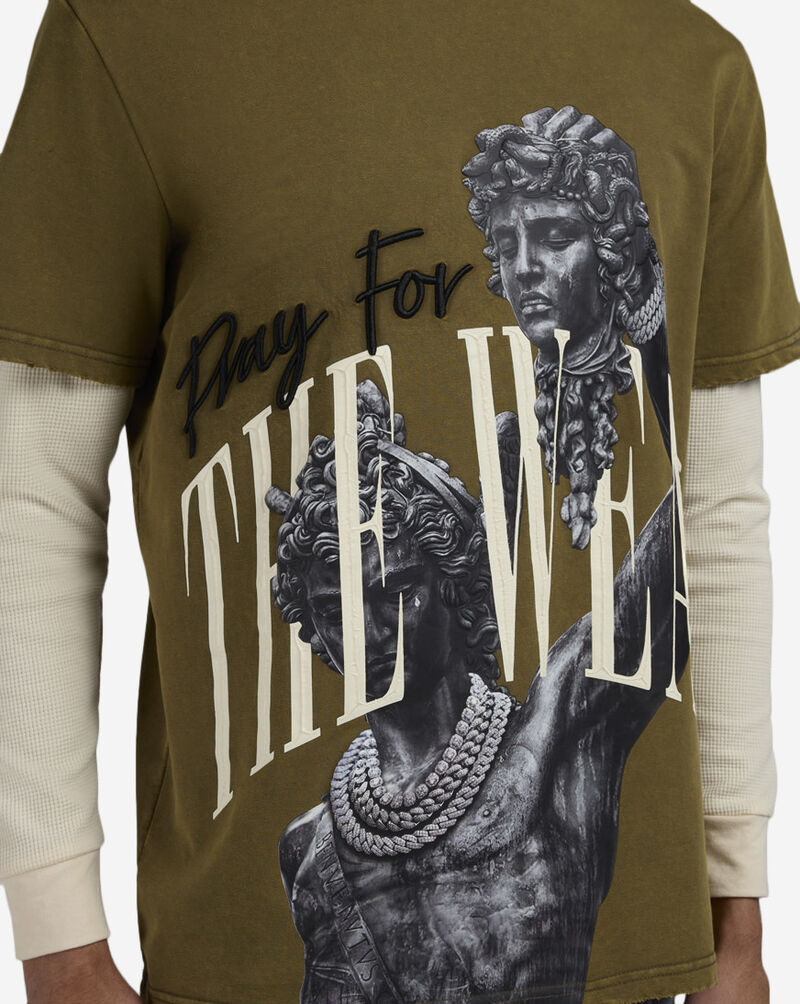 STREETZ IS WATCHIN Pray For The Weak Long Sleeve 2Fer Tee SW2F5212W-GRN Green 3