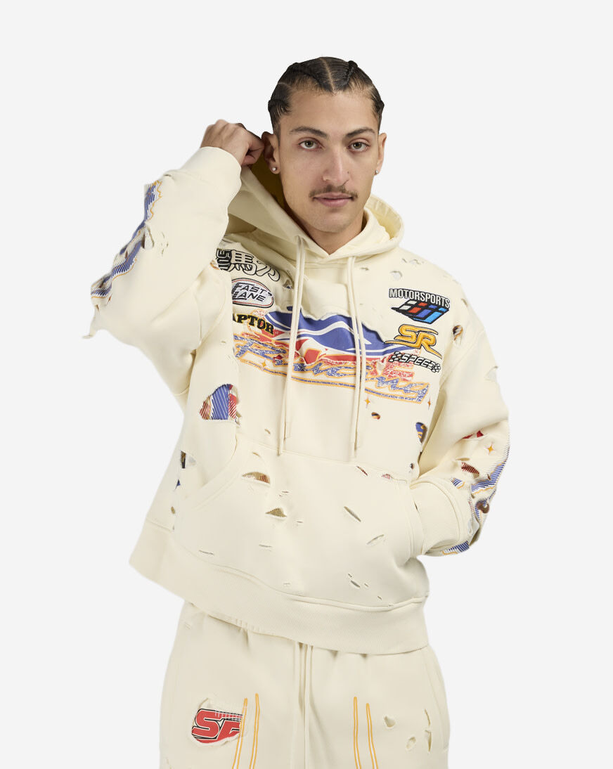 Shop Smoke Rise Racing Double Layer Hoodie FO26S428SN-ECR cream