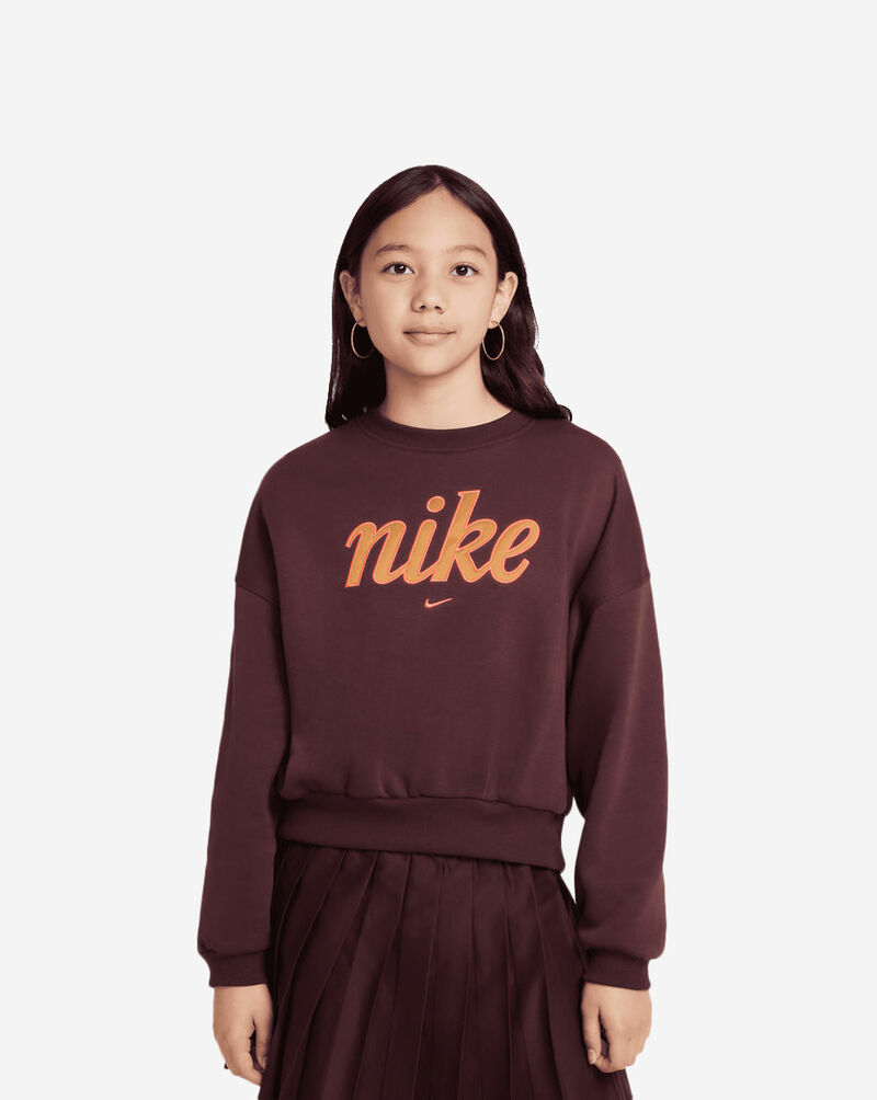 Nike Girls'  NSW Club Fleece Graphics Crew FZ5566-652 Red 1