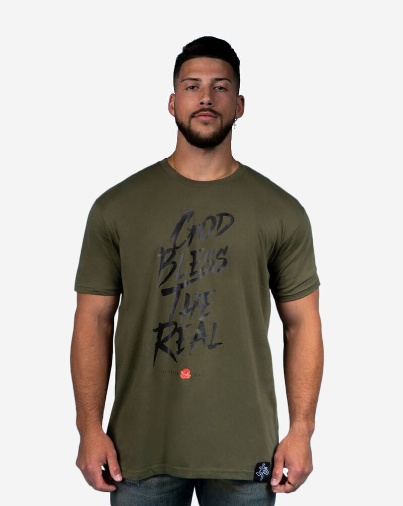 Hasta Muerte HT B - God Bless The Real Tee HM-HTBGODBLESSTHEREAL-ARMY Green 1