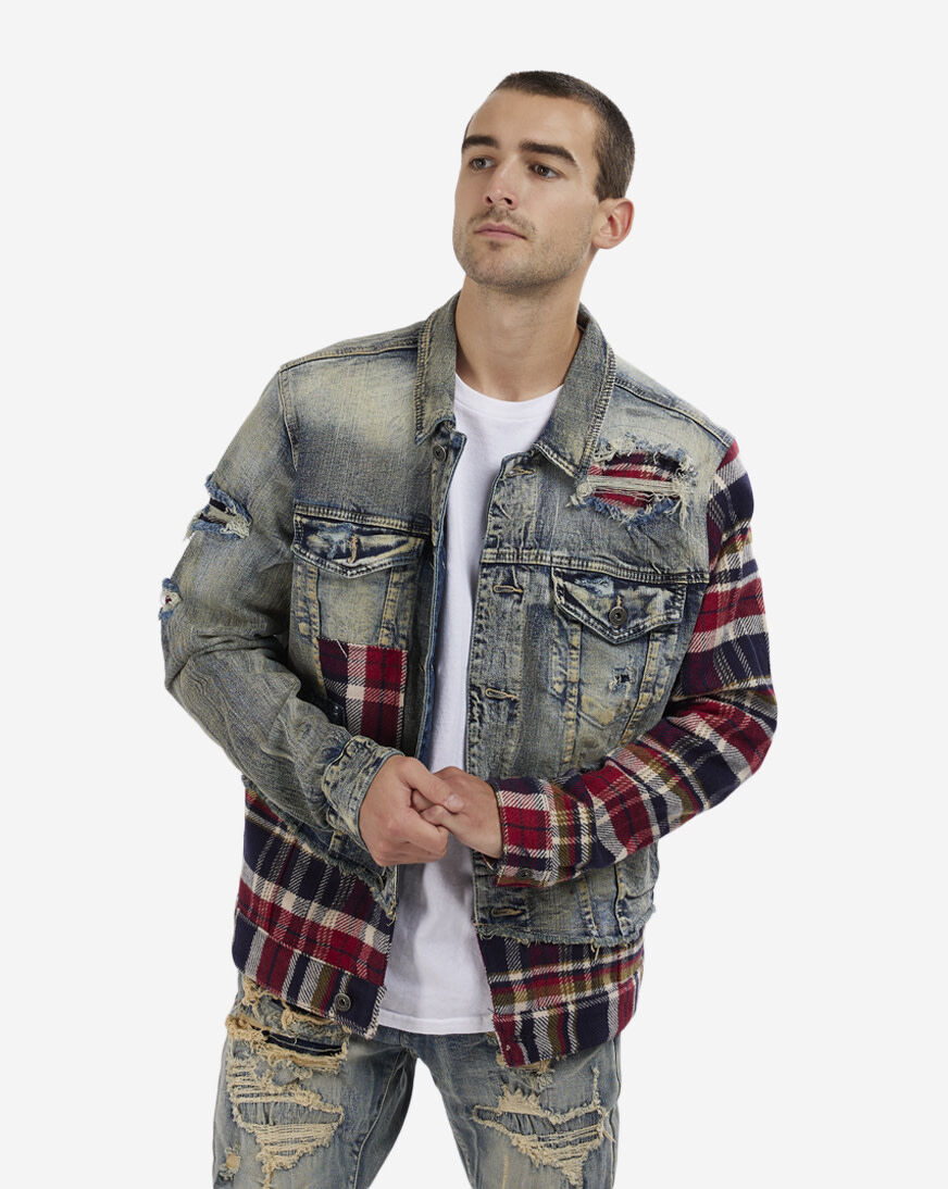 Mixed Media Plaid Denim Jacket JJ-21619 