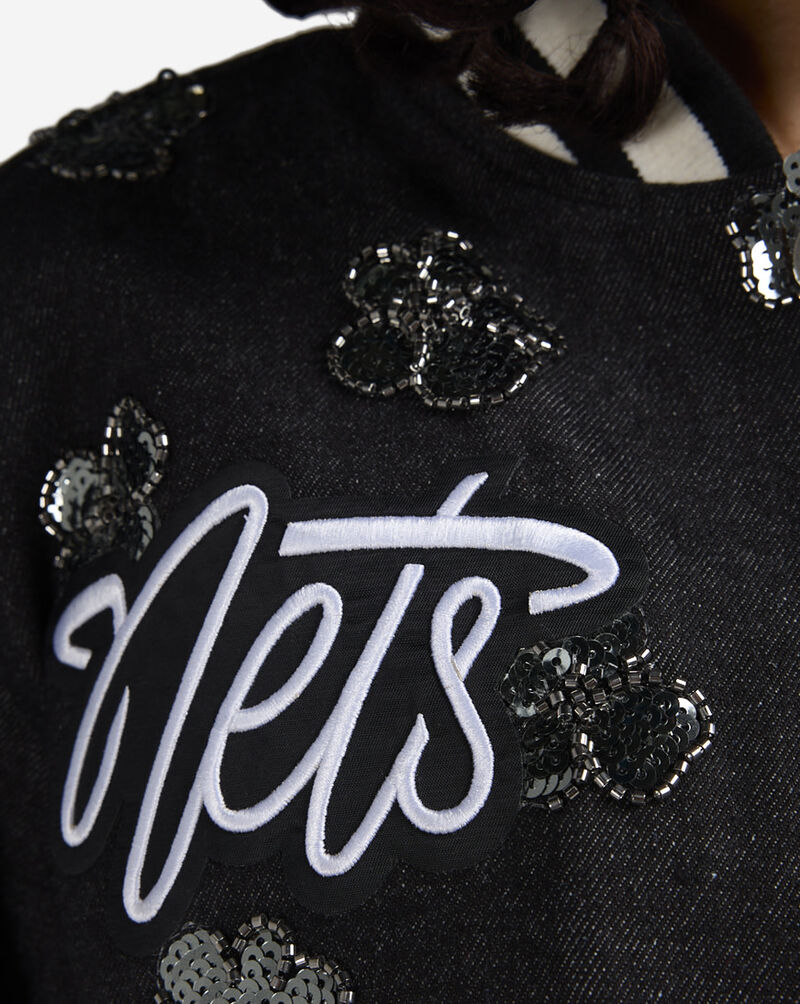 PRO STANDARD Brooklyn Nets Denim Sequin Bomber BBNU516940-DBK Black 3