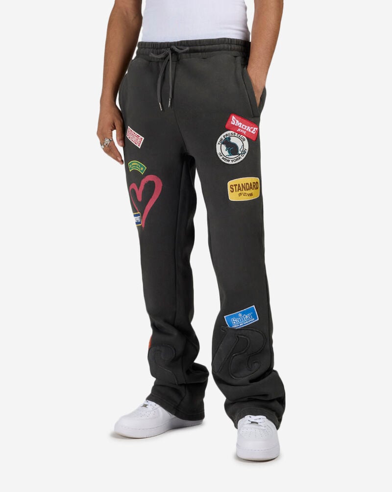 Smoke Rise Multi Embroidery Patched Stacked Fleece Pants FP24159SNZ-GRA Grey 1