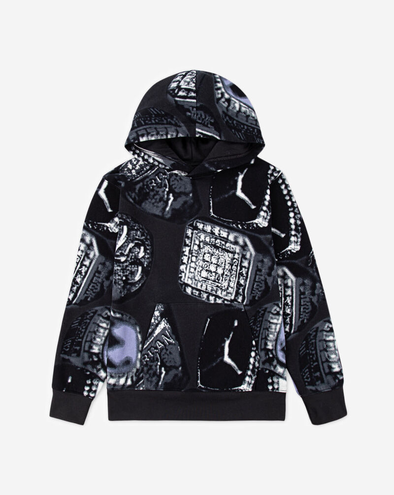 Jordan Big Kids' MJ MVP Fleece AOP Pull Over Hoodie 95D604-G0T Black 1