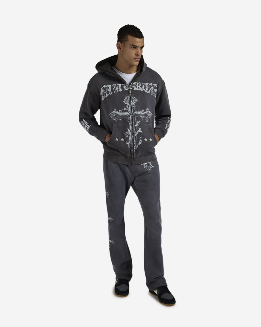 Shop Hasta Muerte Muerte Cross Full Zip Hoodie HMCROSSHOOD-BLK