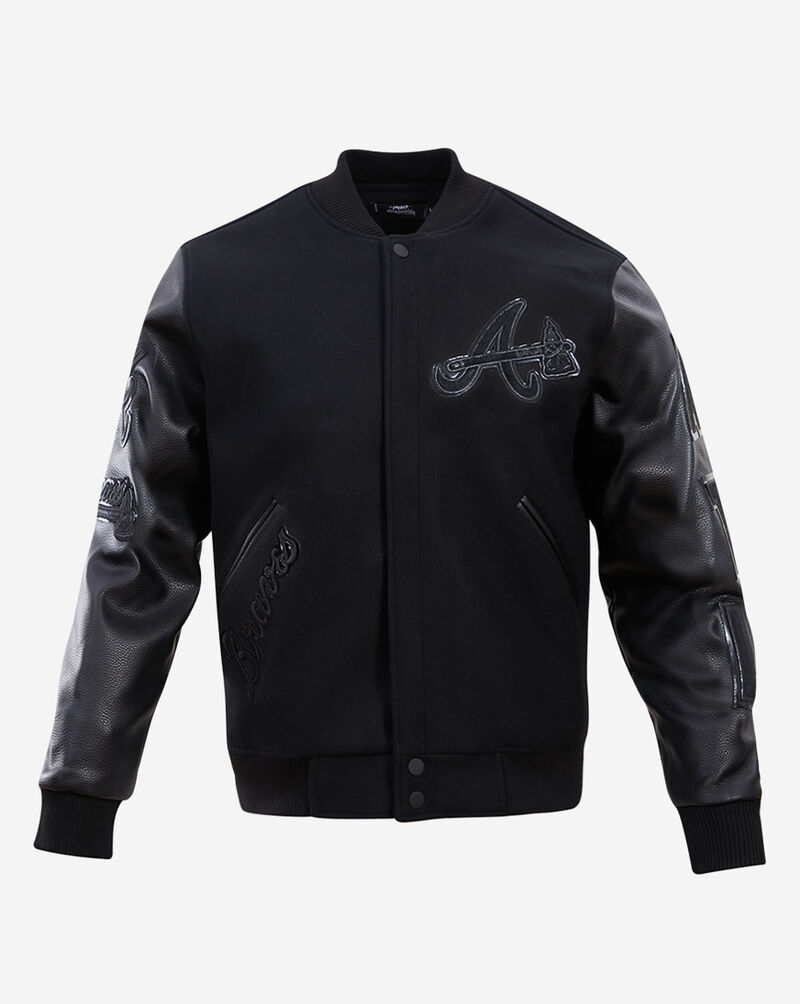 PRO STANDARD Atlanta Braves Triple Black Wool Varsity Jacket LAB632540-BLK Black 1