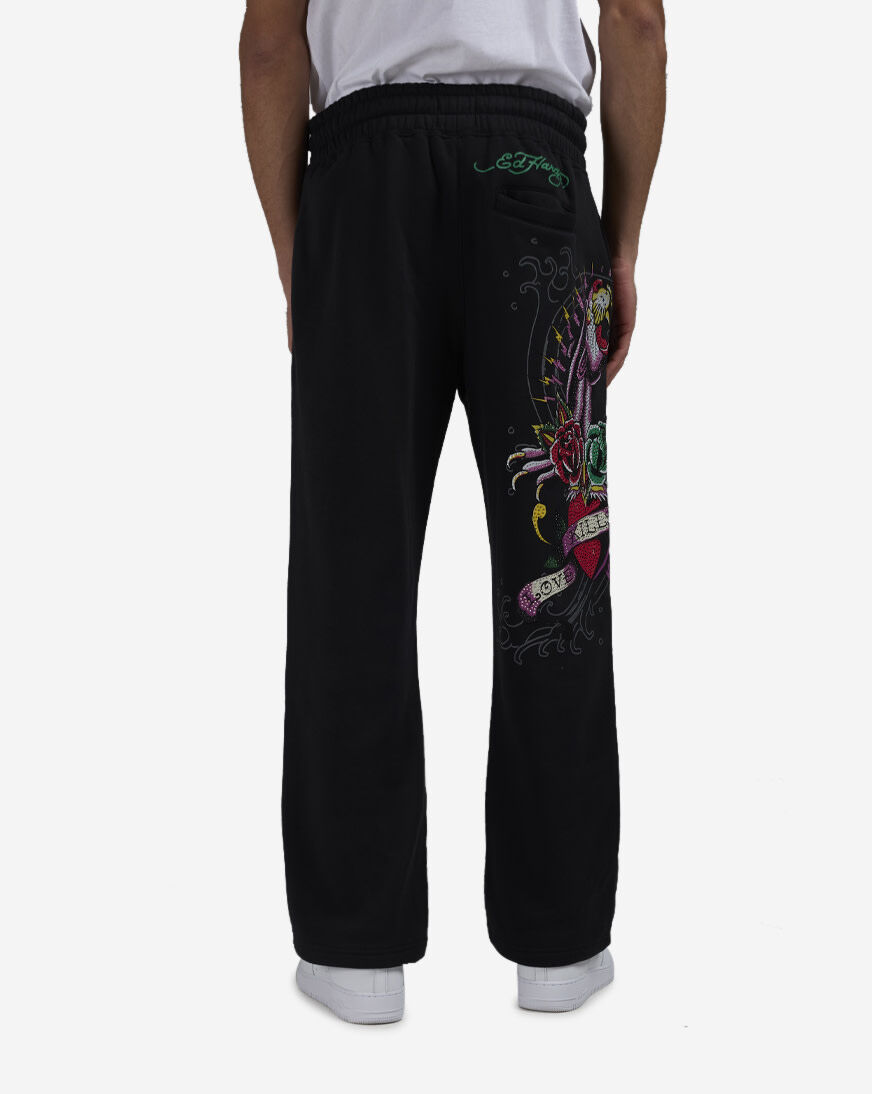 R&S - Hard Core Grass Hoppers / / / パンク Shop Ed Hardy Panther Rose Fleece Pants EHM8008-7RS-BLK black