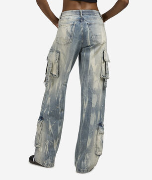 Wide Leg Cargo Tapestry Denim Jeans