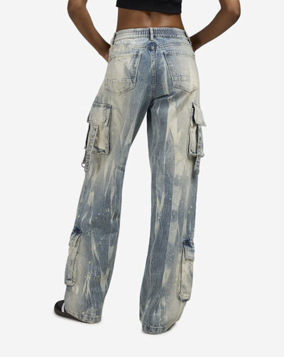 Wide Leg Cargo Tapestry Denim Jeans