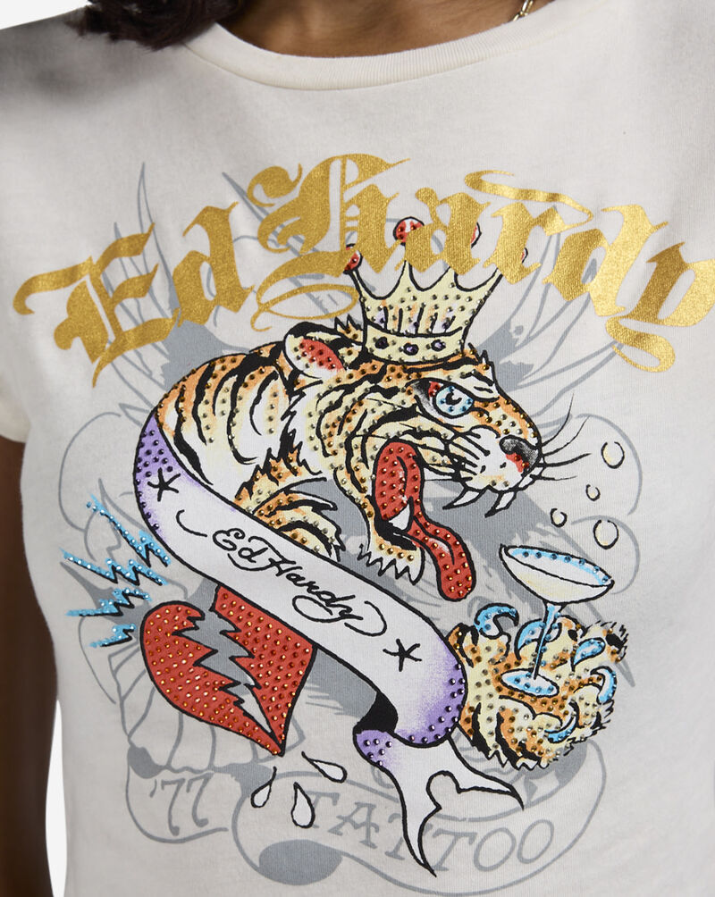 Ed Hardy Tiger Crown Rhinestone Baby Tee EHW1104-153RS cream 3