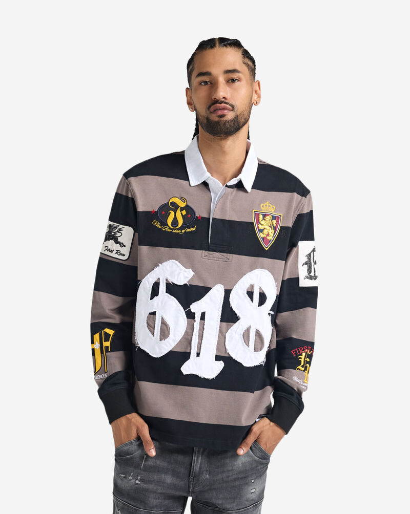 First Row Patch Long Sleeve Polo FRO0001-BLK Black 1