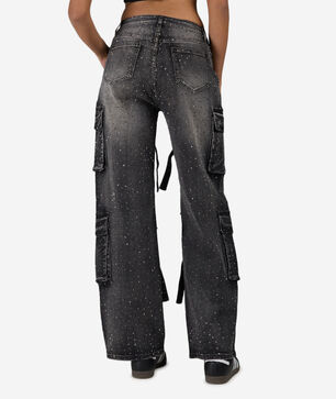 4Pkt Rhinestone Cargo Denim Jeans