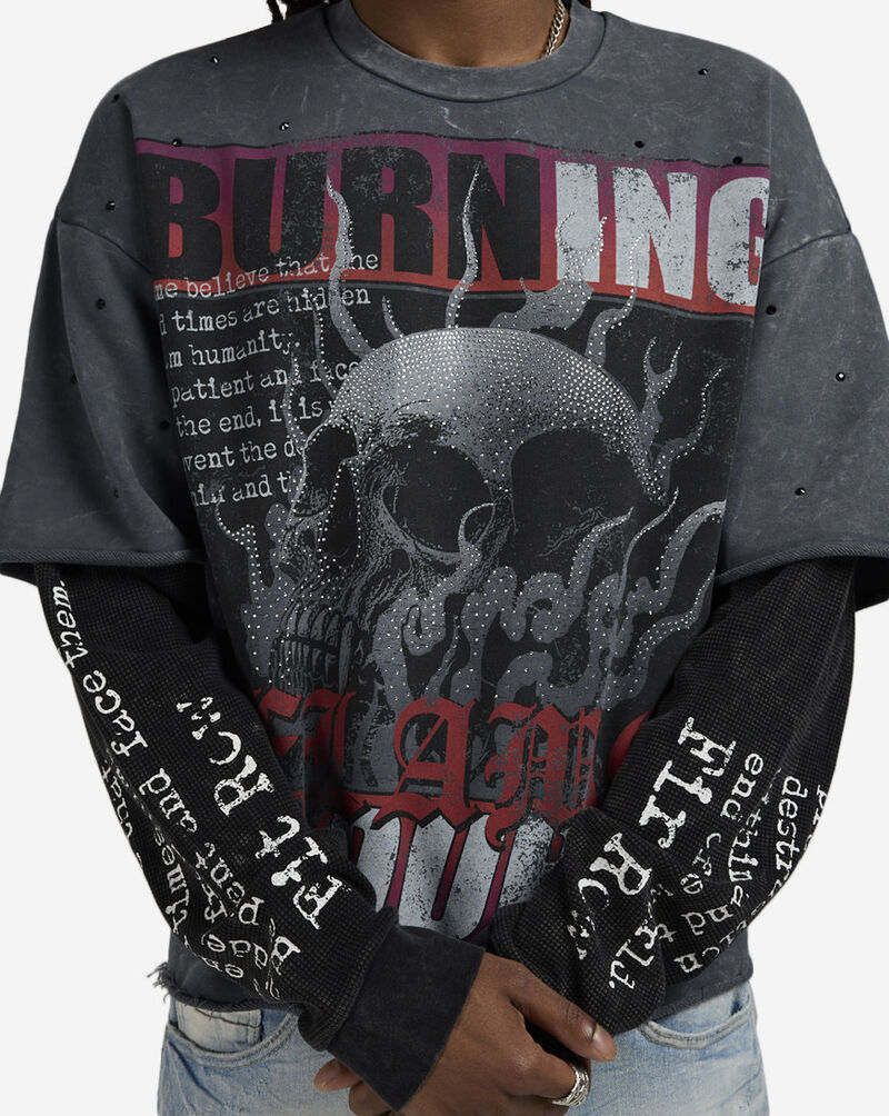 First Row Burning Flames Endorse Long Sleeve Tee FRF3025S-GRY Grey 3