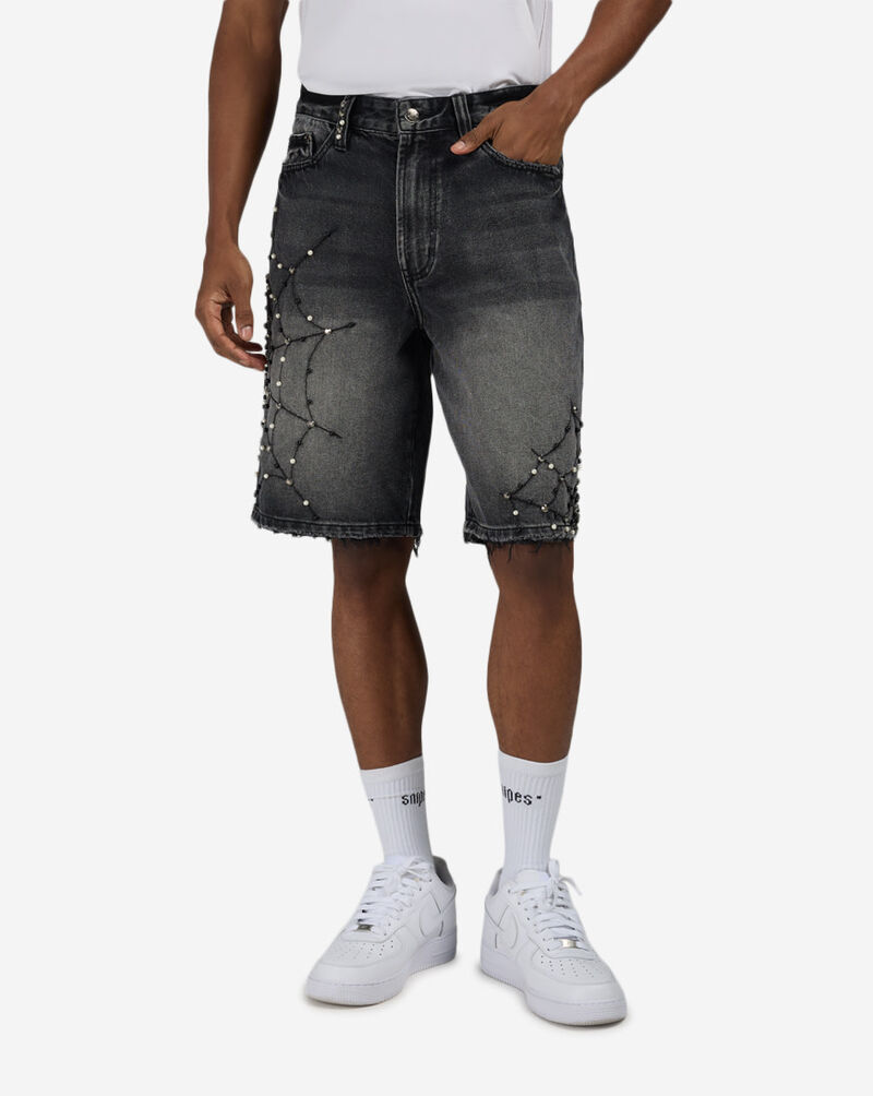 Decibel Spider Embellished Denim Shorts DECWB497-GRY Grey 1