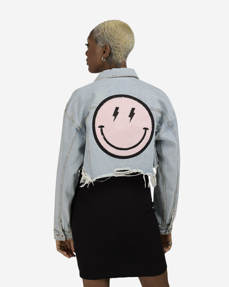 Trio Urban Smiley Face Bolt Pink Denim Jacket 200027-DNBLU Blue 2