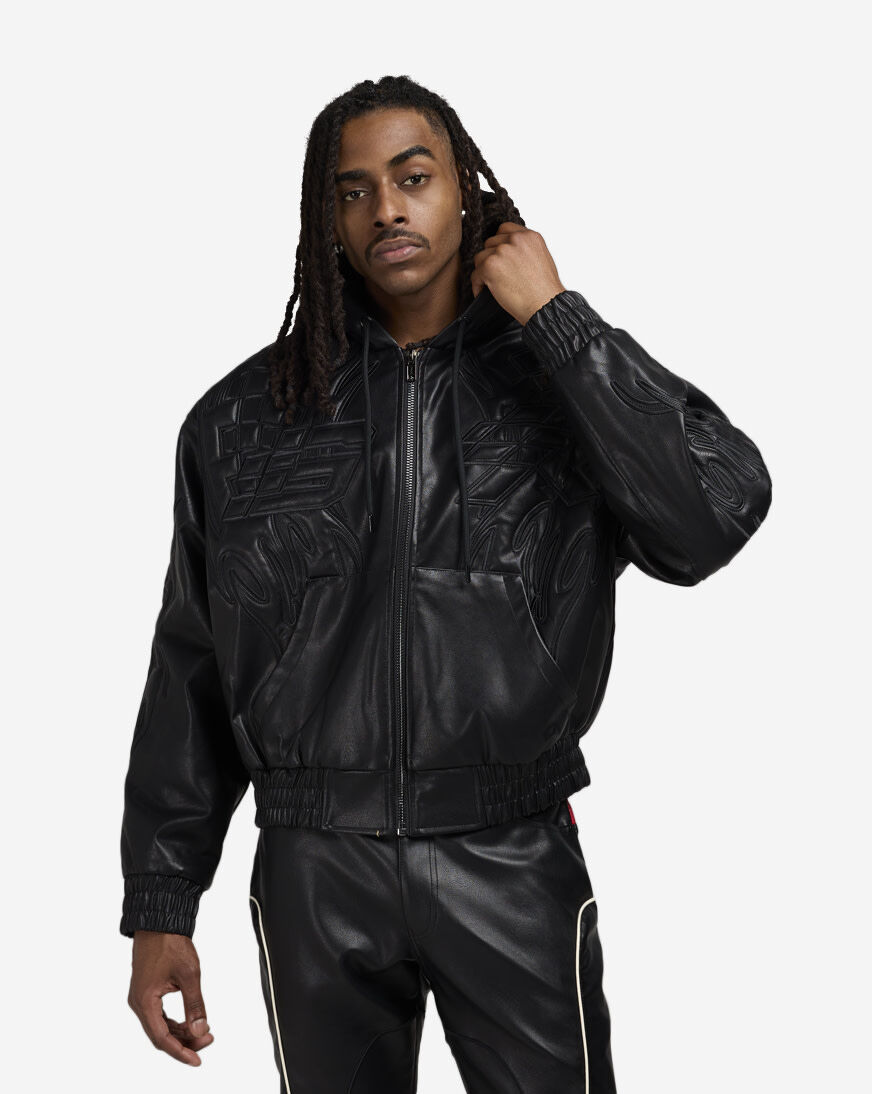 Shop Smoke Rise Racing PU Hooded Jacket OH25685SN-BLK black