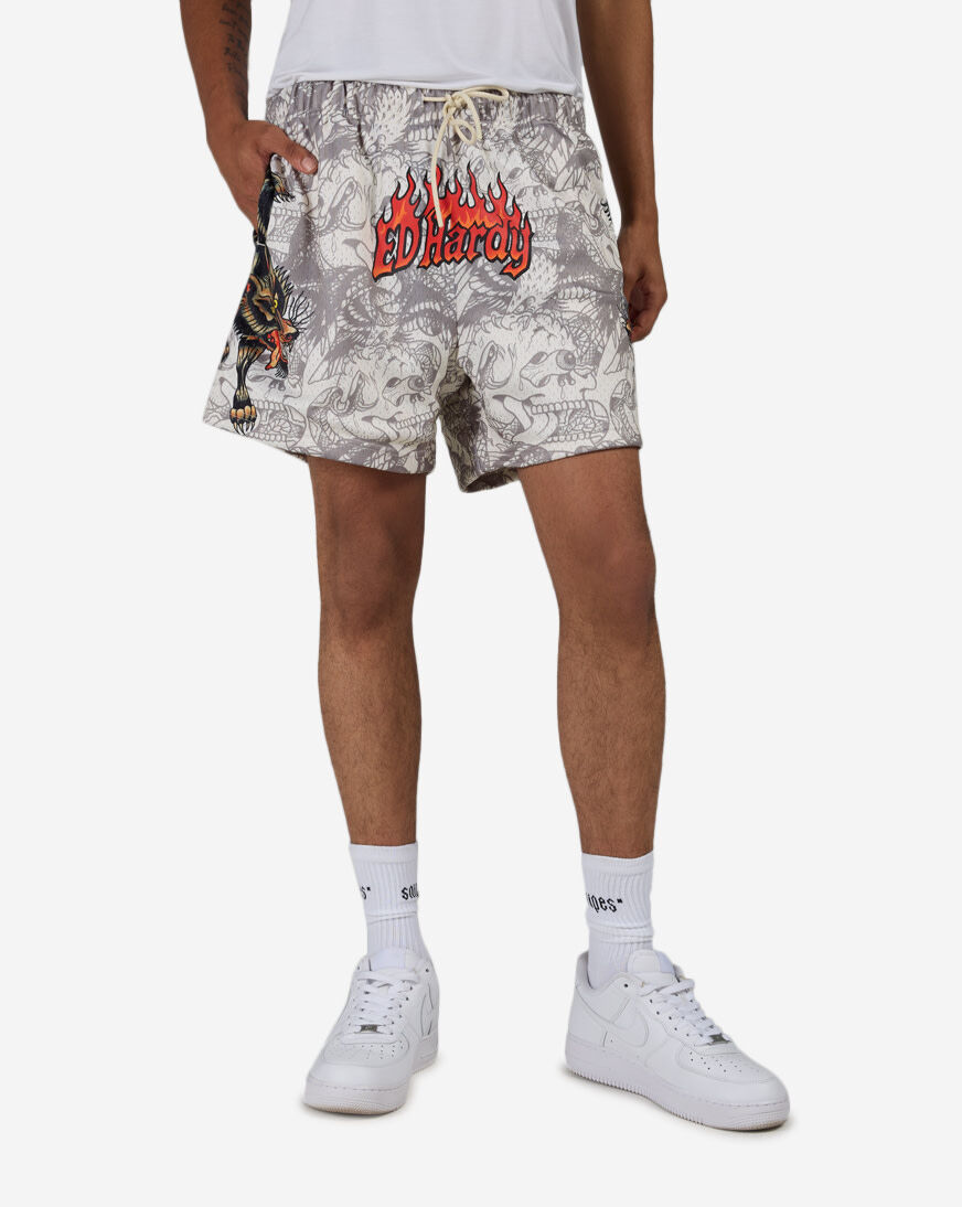 Shop Ed Hardy Wolf Printed Mesh Short EHM800414-IVY cream | SNIPES USA