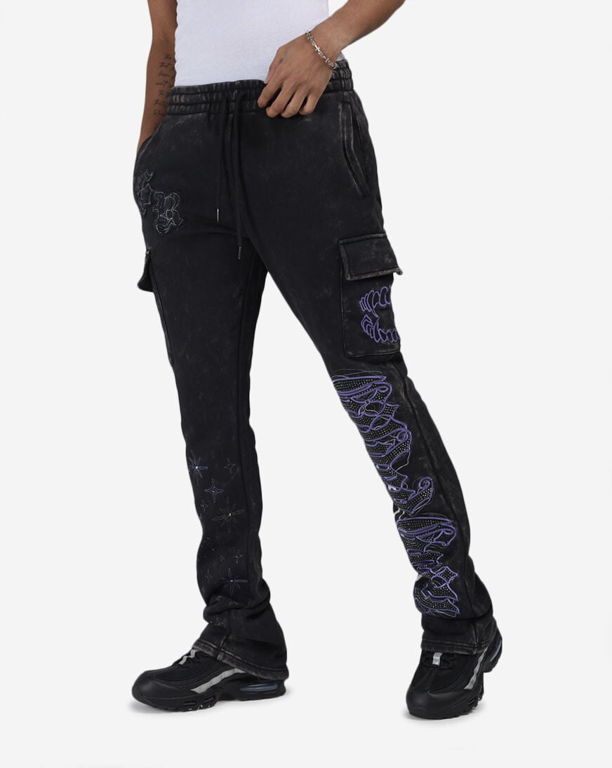 Shop Smoke Rise Rhinestone Dystopia Stacked Fleece Pants FP24655SN