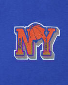 PRO STANDARD New York Knicks Mash Up Rib  Fleece Cropped Pullover Hoodie BNKC55110-ROR Blue 4