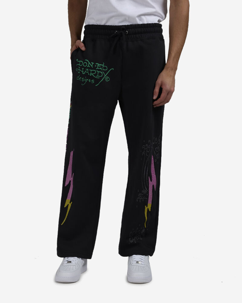 Ed Hardy Panther Rose Fleece Pants EHM8008-7RS-BLK Black 1
